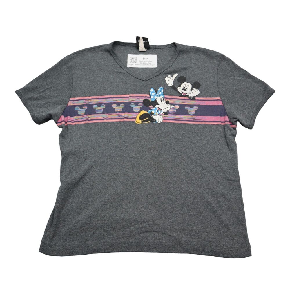 Mickey Unlimited Shirt Womens Gray Short Sleeve VNeck Graphic Print Casual Tee